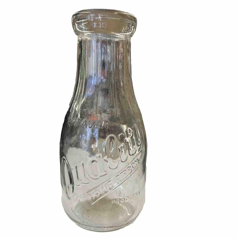 Weaver Quality Blue Ribbon‎ Products Glass Milk Bottle One Pint